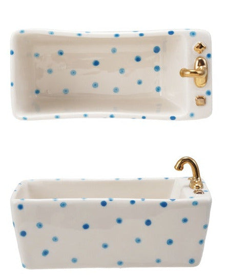 Hand-Painted Stoneware Bathtub Shaped Dish