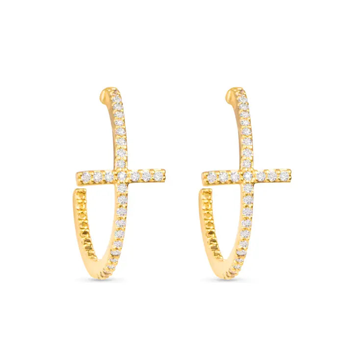 Cz Cross Hoop Earrings