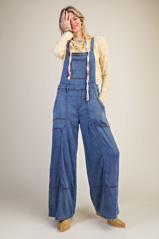 Easel Washed Denim Jumpsuit