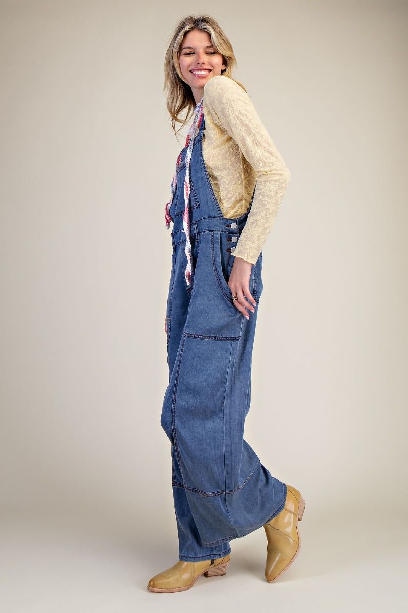 Easel Washed Denim Jumpsuit
