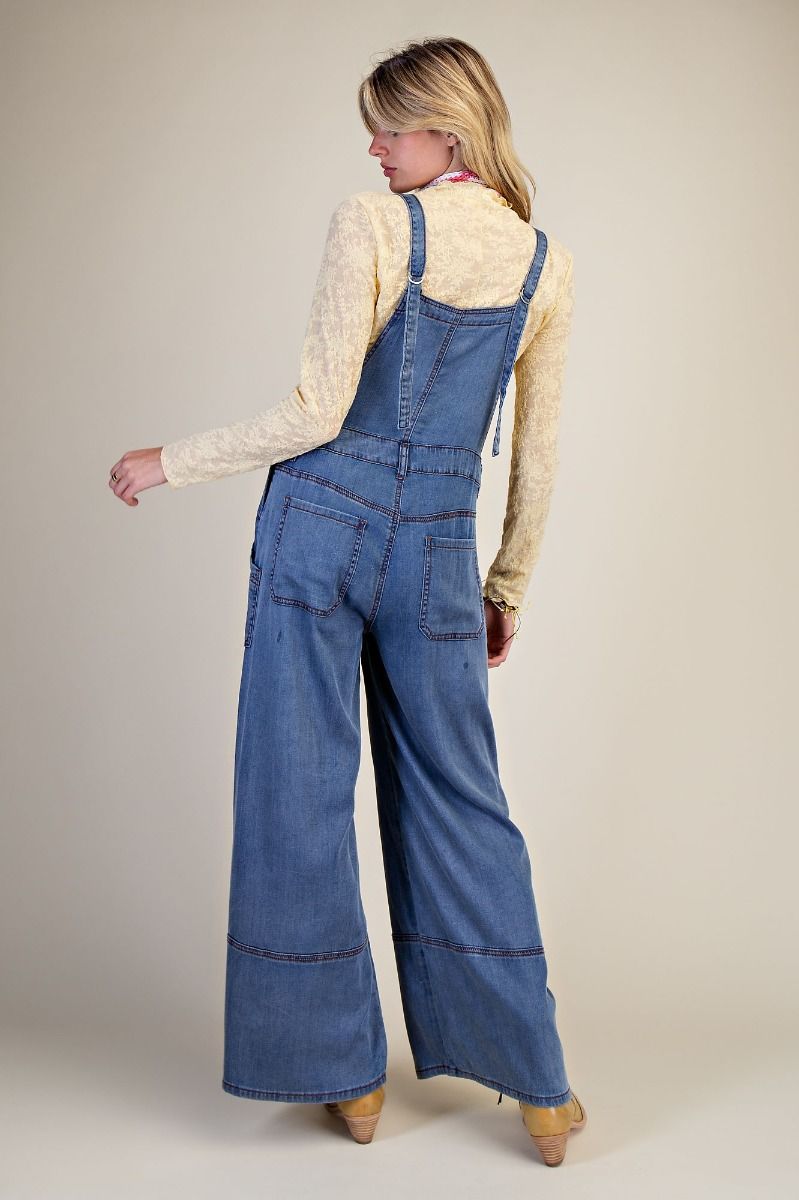 Easel Washed Denim Jumpsuit