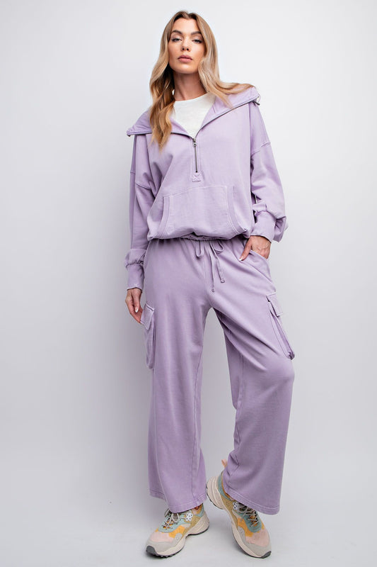 Easel Mineral Washed Terry Knit Pant Lilac