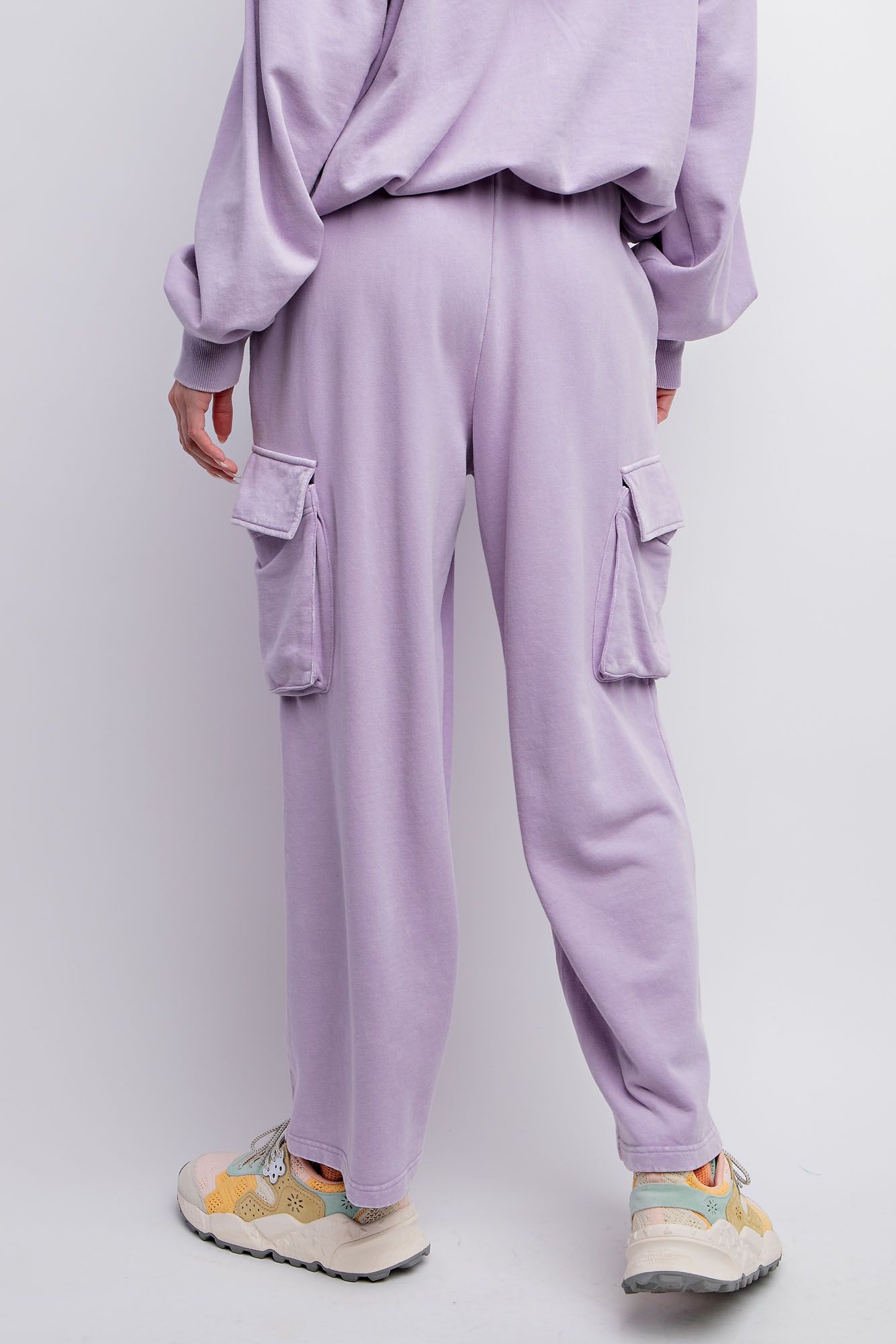 Easel Mineral Washed Terry Knit Pant Lilac