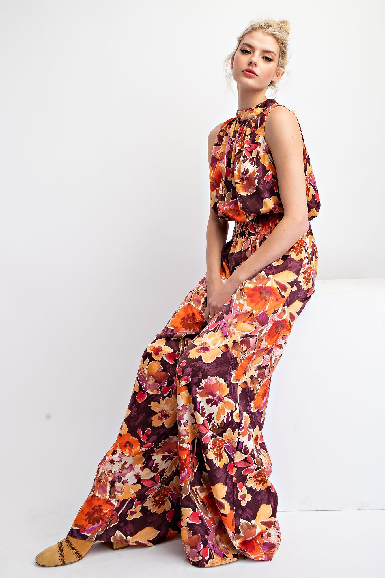 Easel Printed Mirabelle Satin Romper Pants