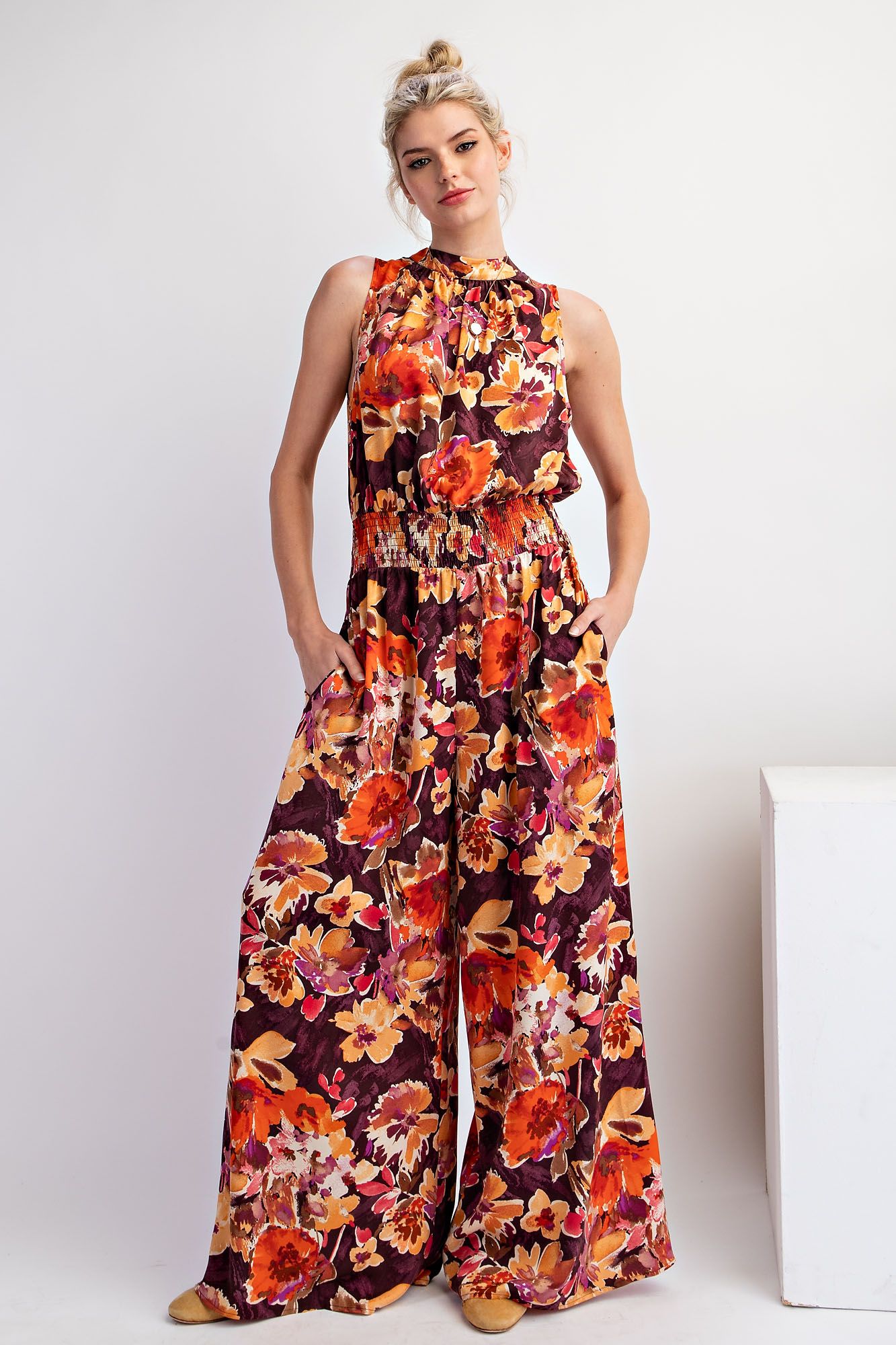 Easel Printed Mirabelle Satin Romper Pants