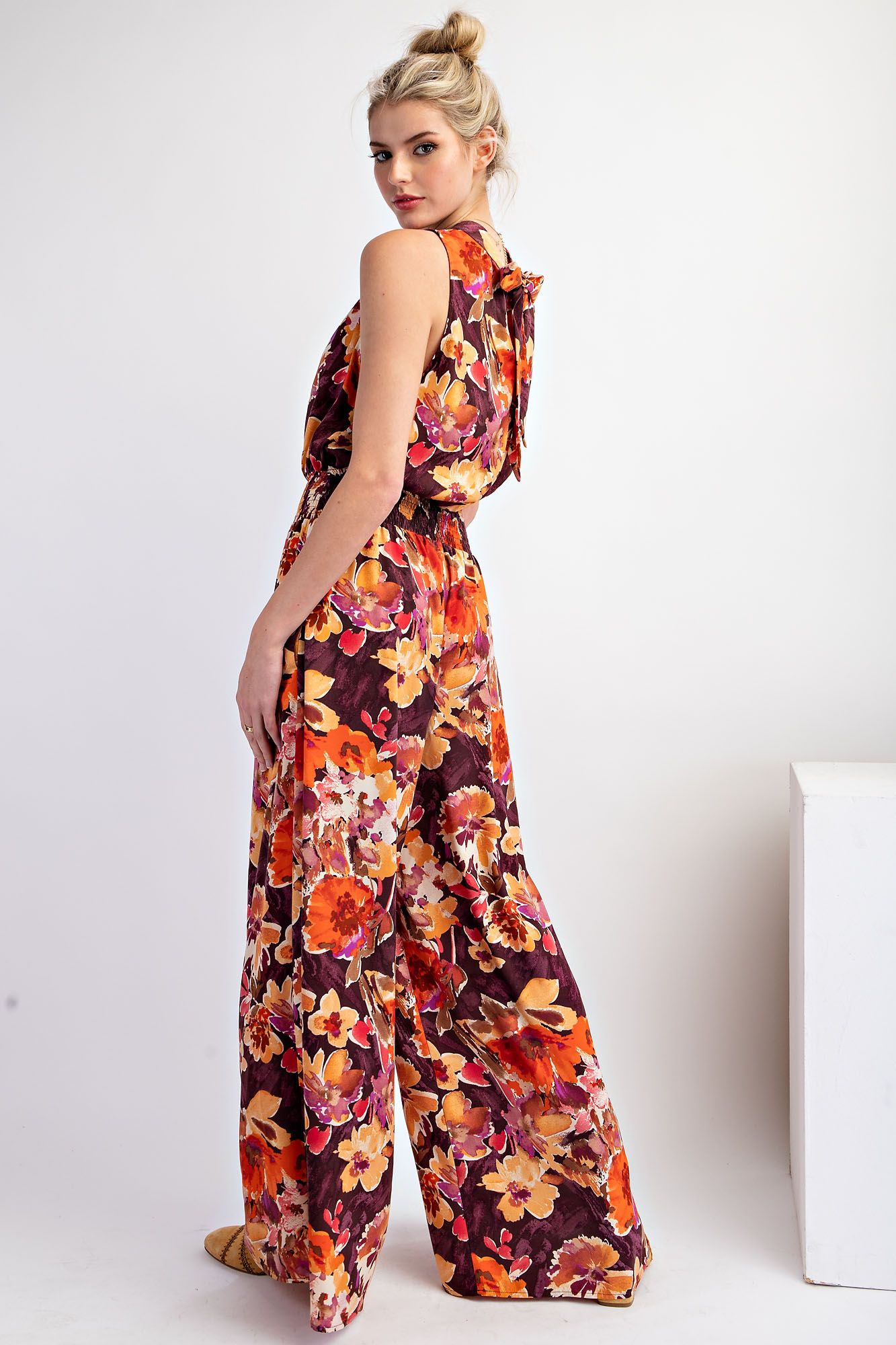 Easel Printed Mirabelle Satin Romper Pants