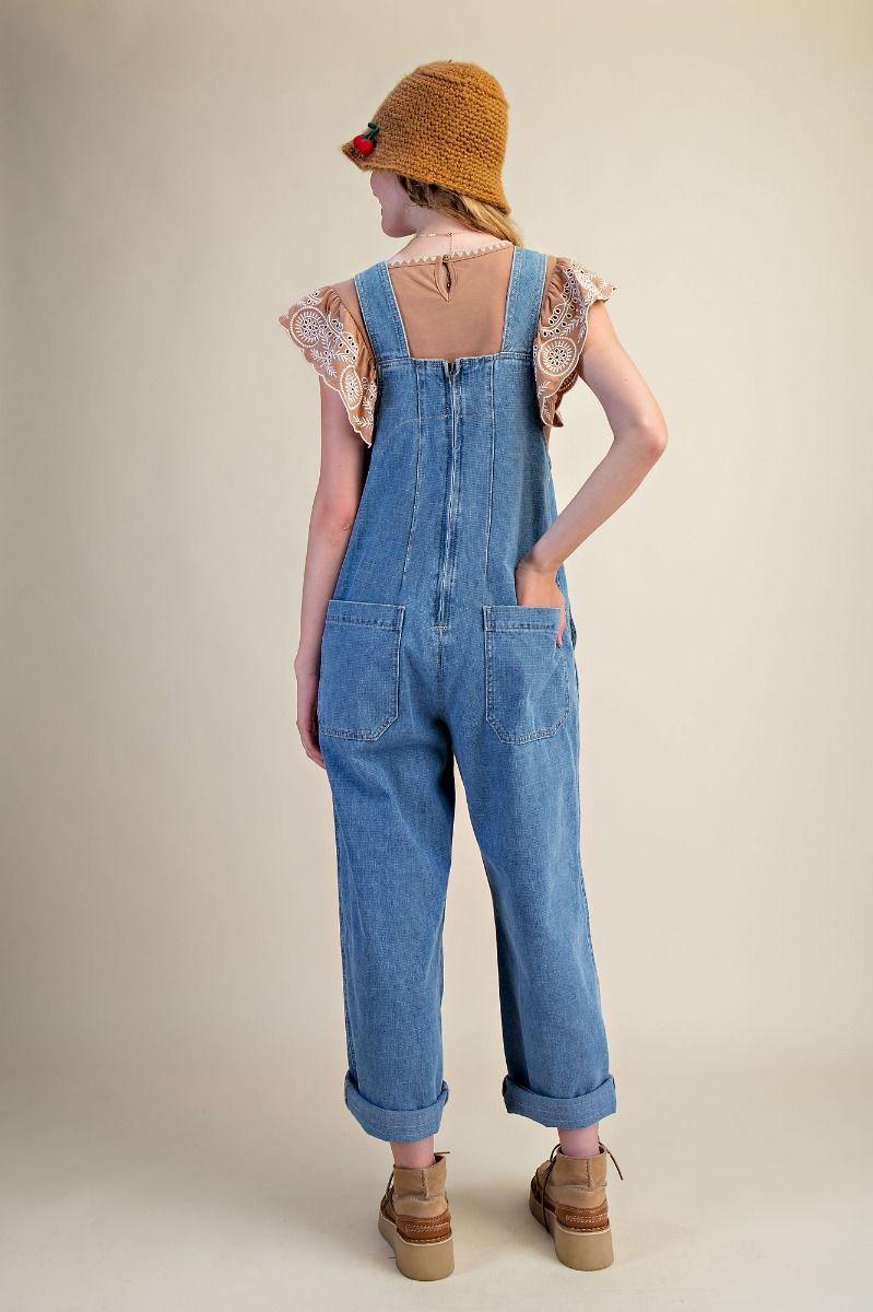 Easel Adjustable Straps Washed Denim Overalls