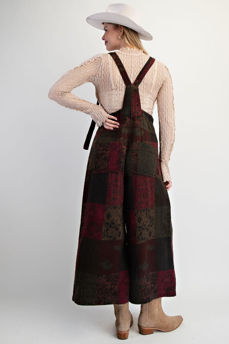 Easel Patchwork Printed Cotton Gauze Jumpsuit