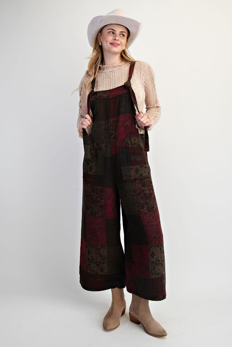 Easel Patchwork Printed Cotton Gauze Jumpsuit