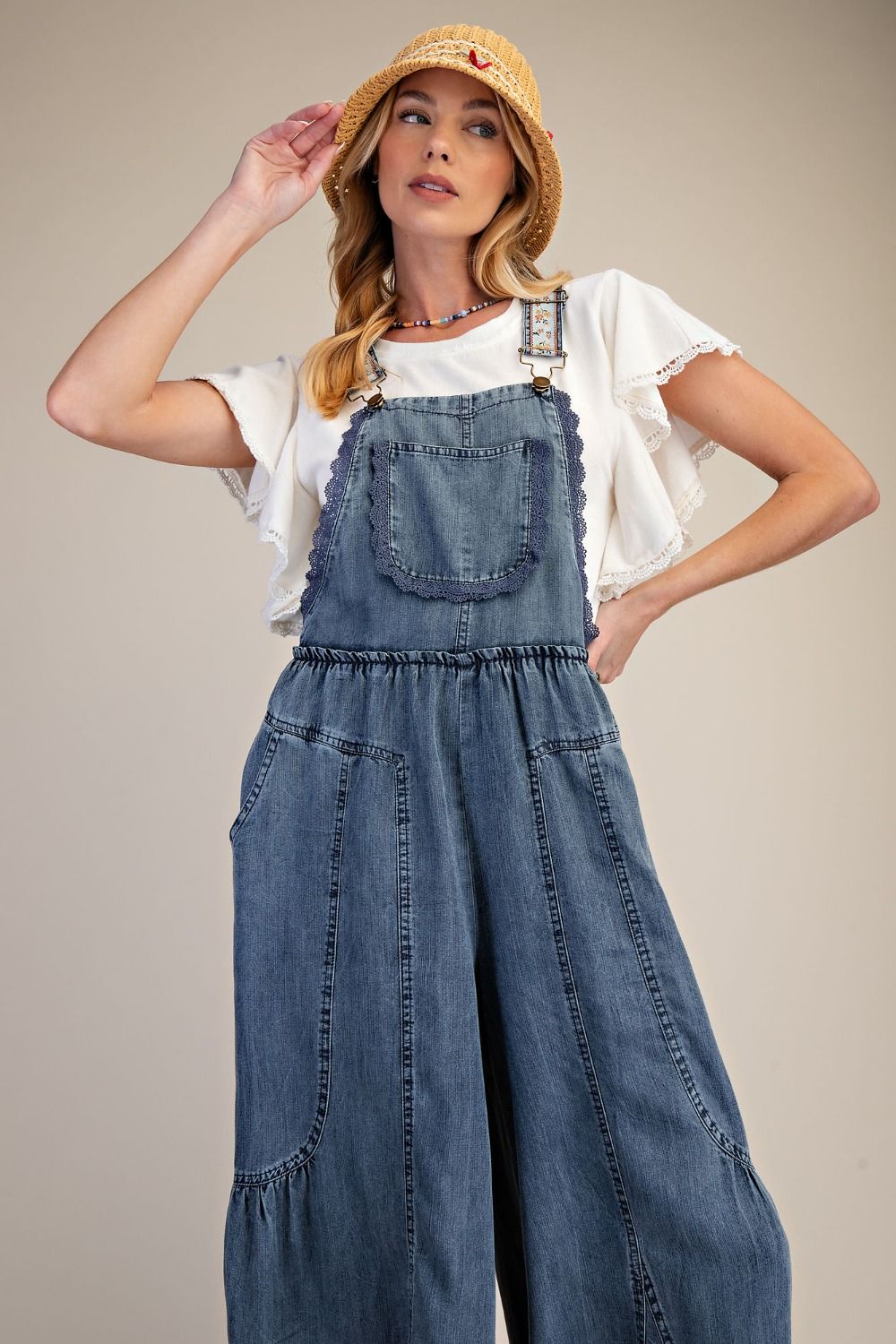 Easel Washed Chambray Overall Pants