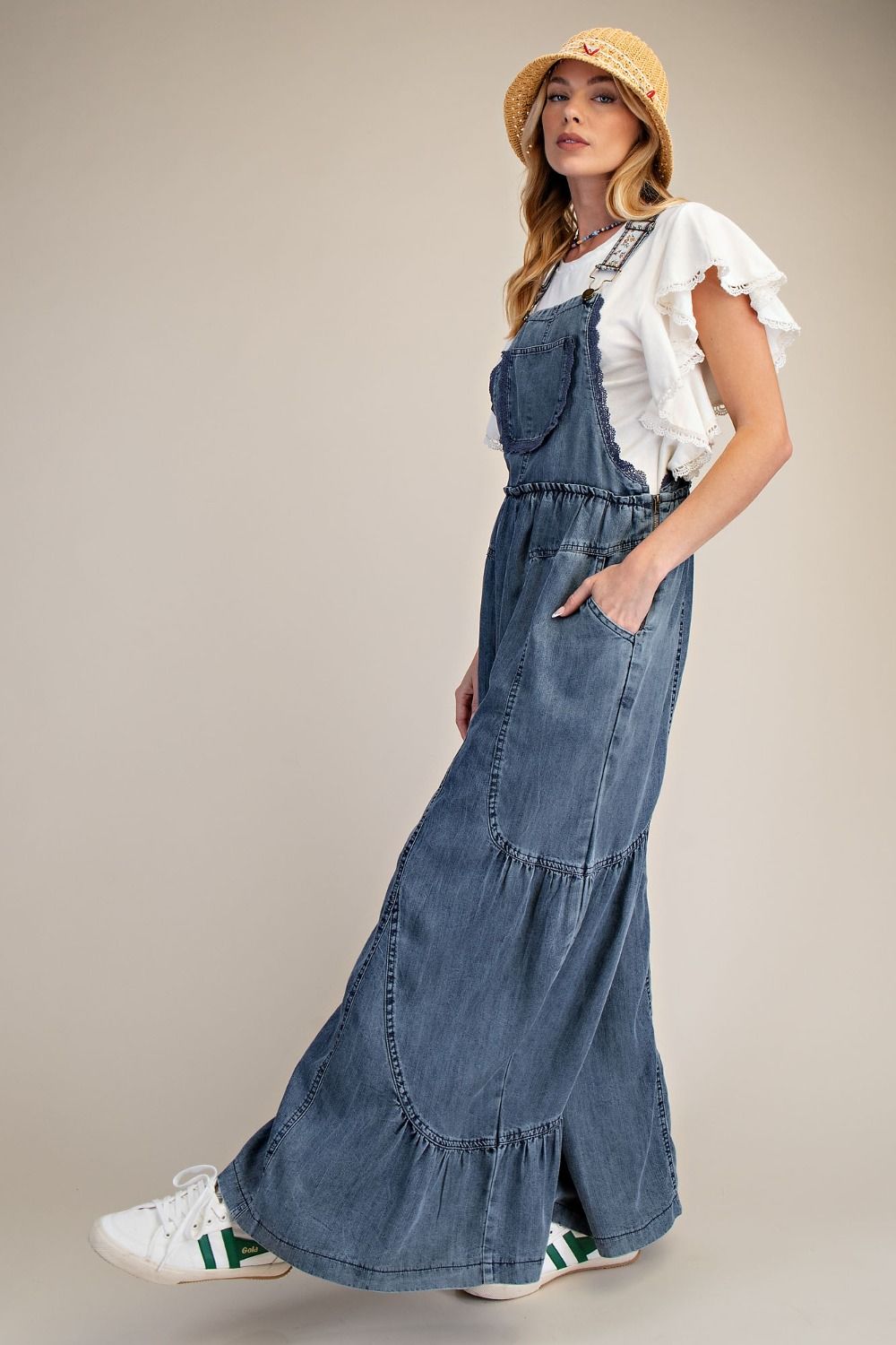 Easel Washed Chambray Overall Pants