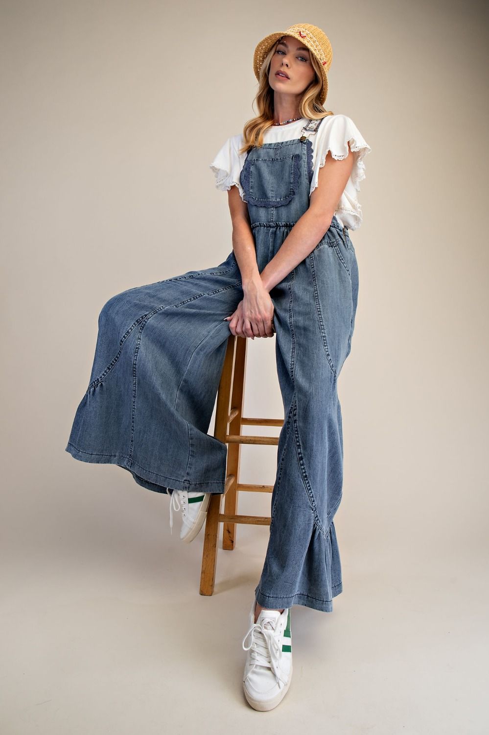 Easel Washed Chambray Overall Pants