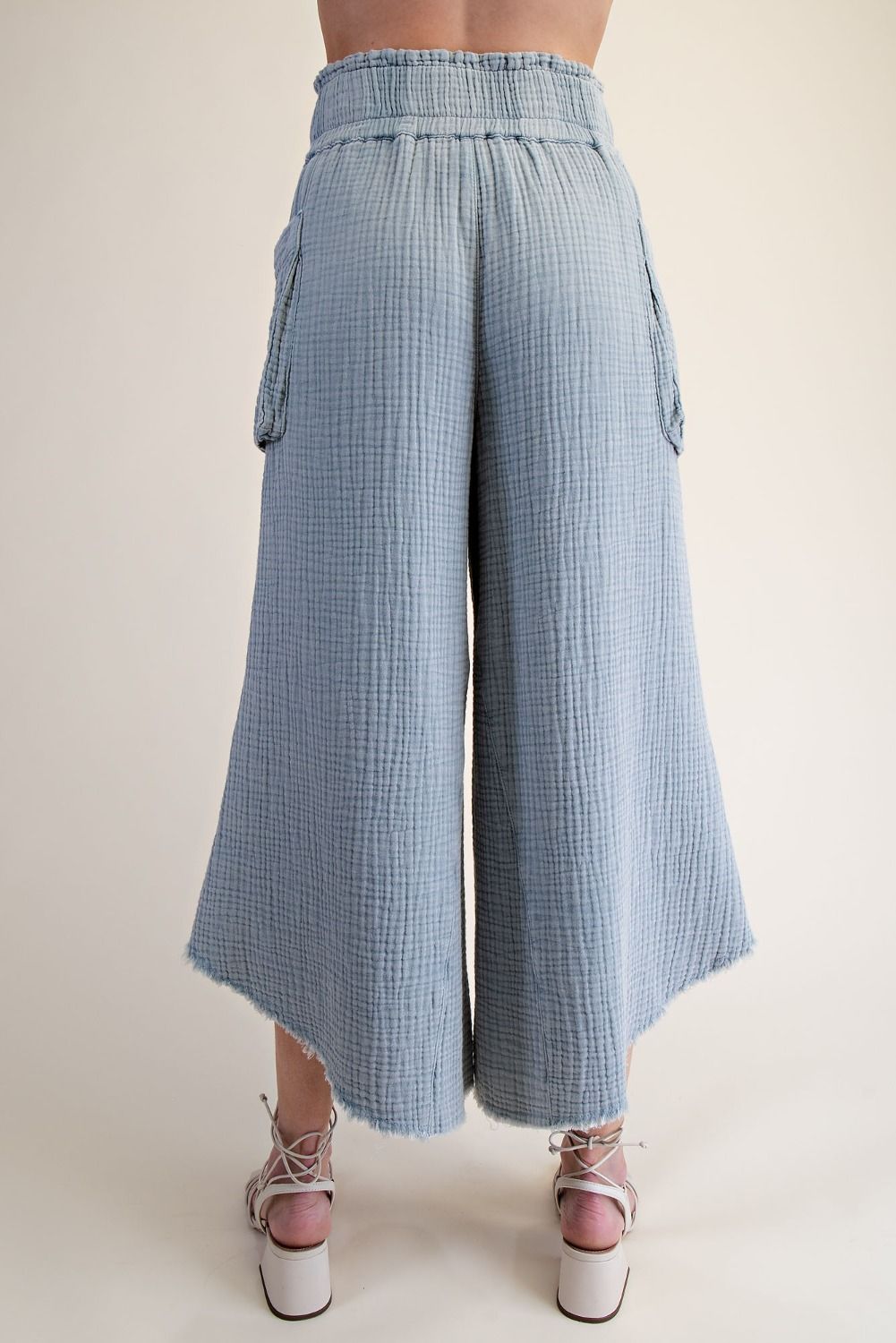 Easel Washed Cotton Gauze Palazzo Pants