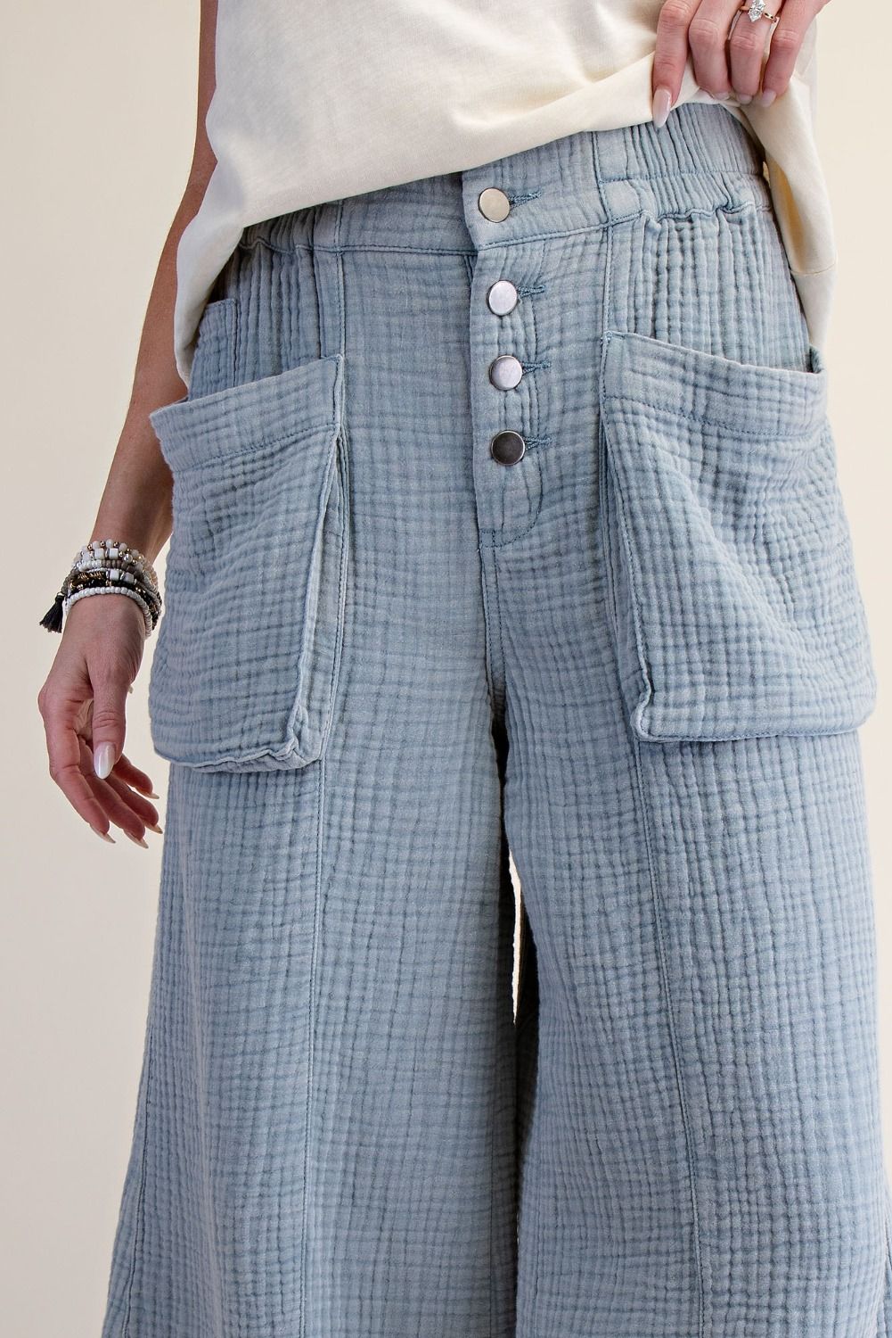 Easel Washed Cotton Gauze Palazzo Pants
