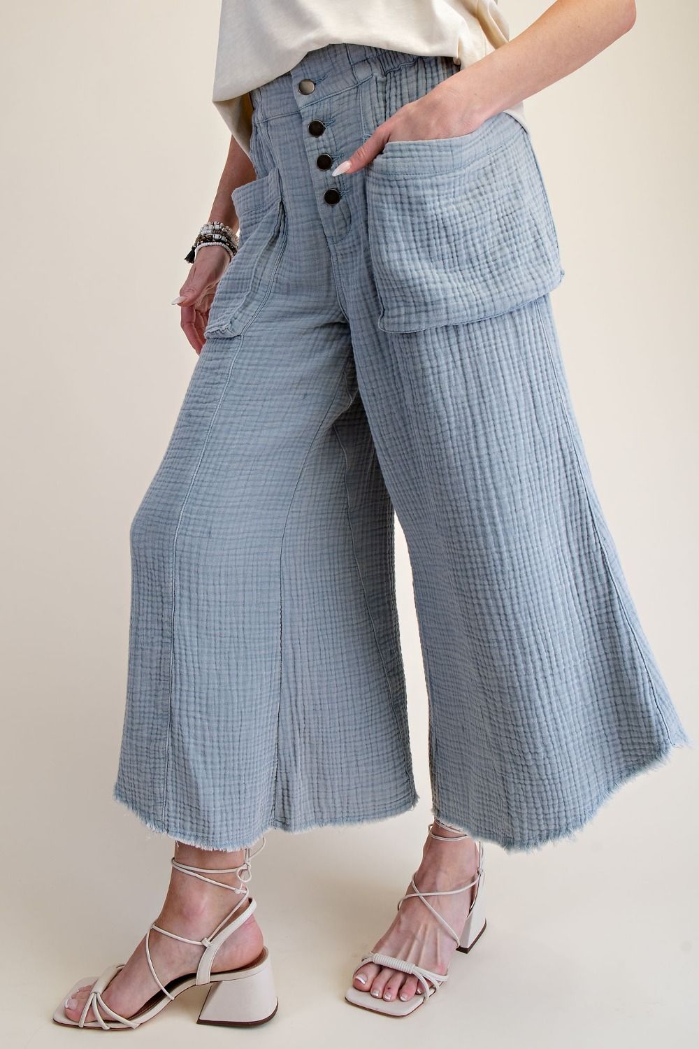 Easel Washed Cotton Gauze Palazzo Pants