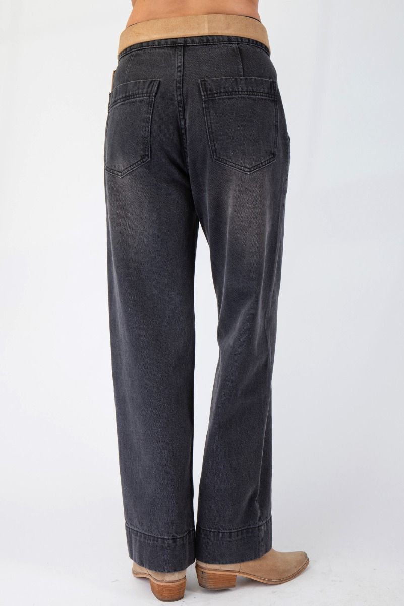 Easel Wide Leg Washed Denim Pants