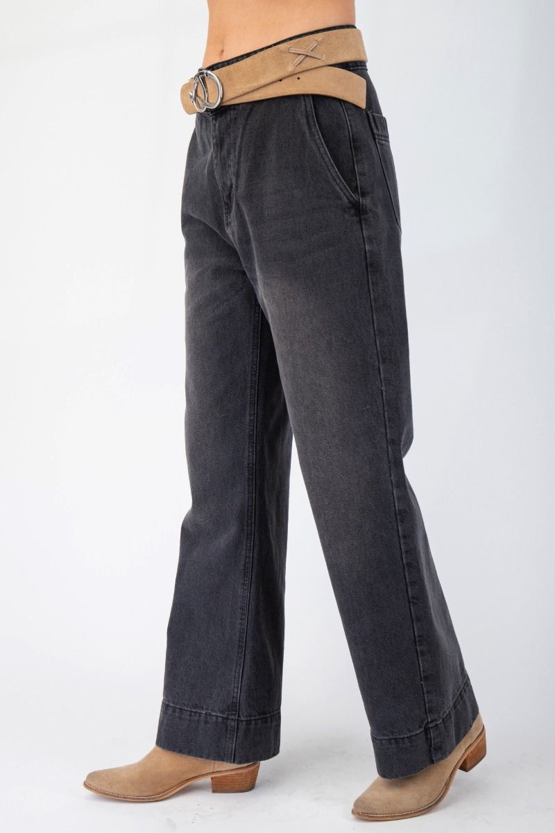 Easel Wide Leg Washed Denim Pants