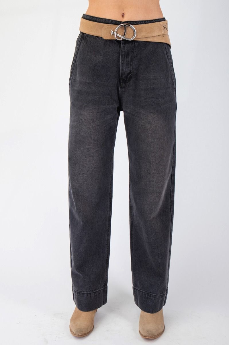 Easel Wide Leg Washed Denim Pants
