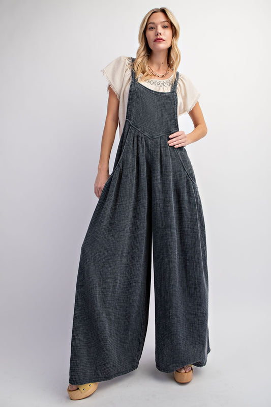 Easel Mineral Washed Cotton Gauze Palazzo Jumpsuit