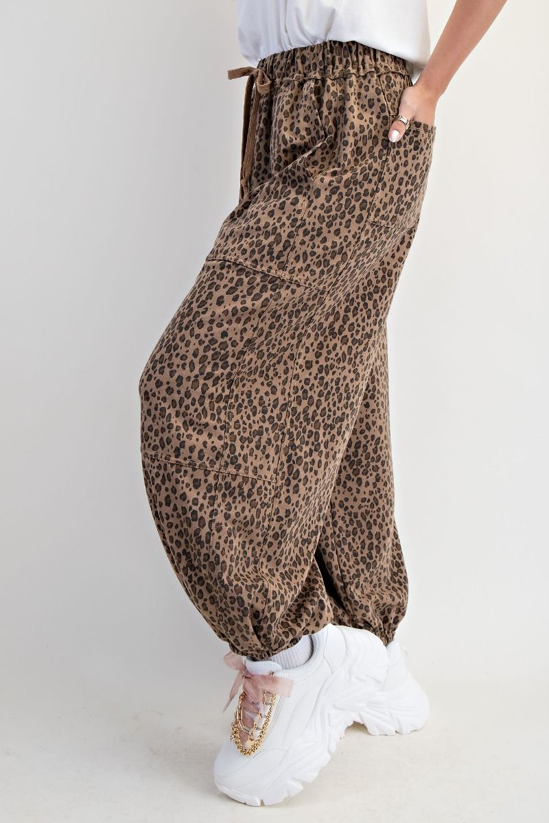 Easel Animal Print Terry Knit Mineral Washed Pants