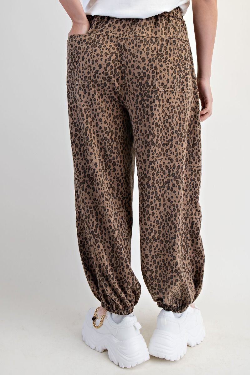 Easel Animal Print Terry Knit Mineral Washed Pants