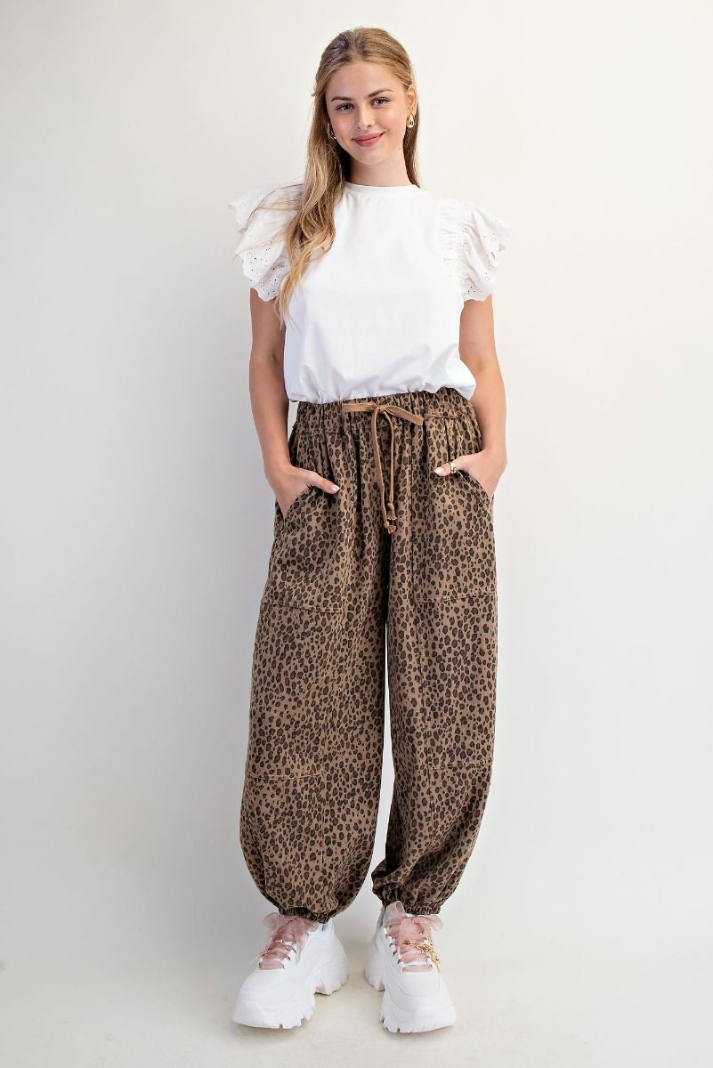 Easel Animal Print Terry Knit Mineral Washed Pants