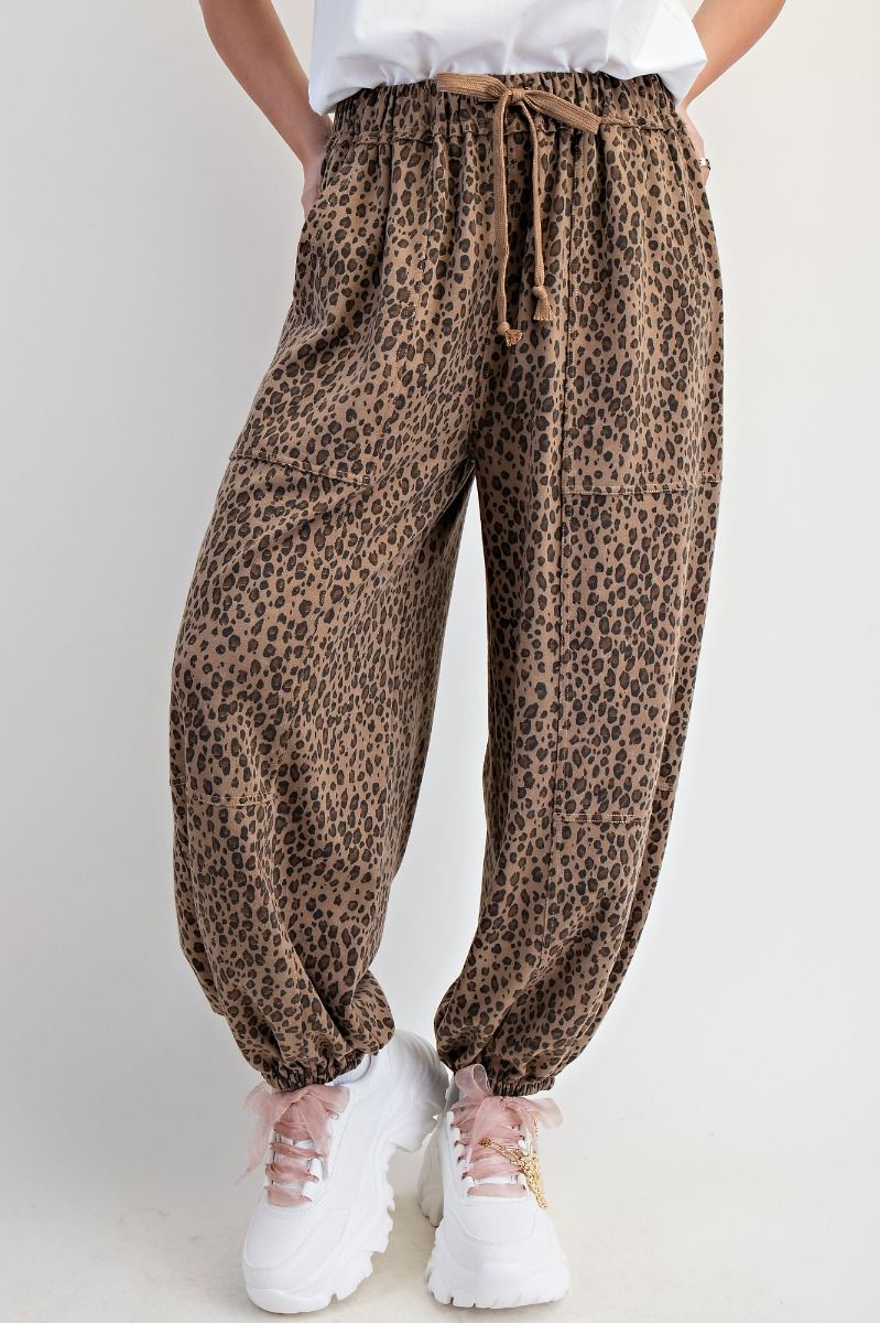 Easel Animal Print Terry Knit Mineral Washed Pants