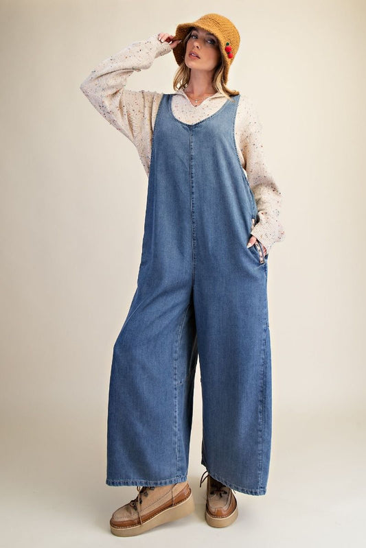 Easel Washed Chambray Jumpsuit