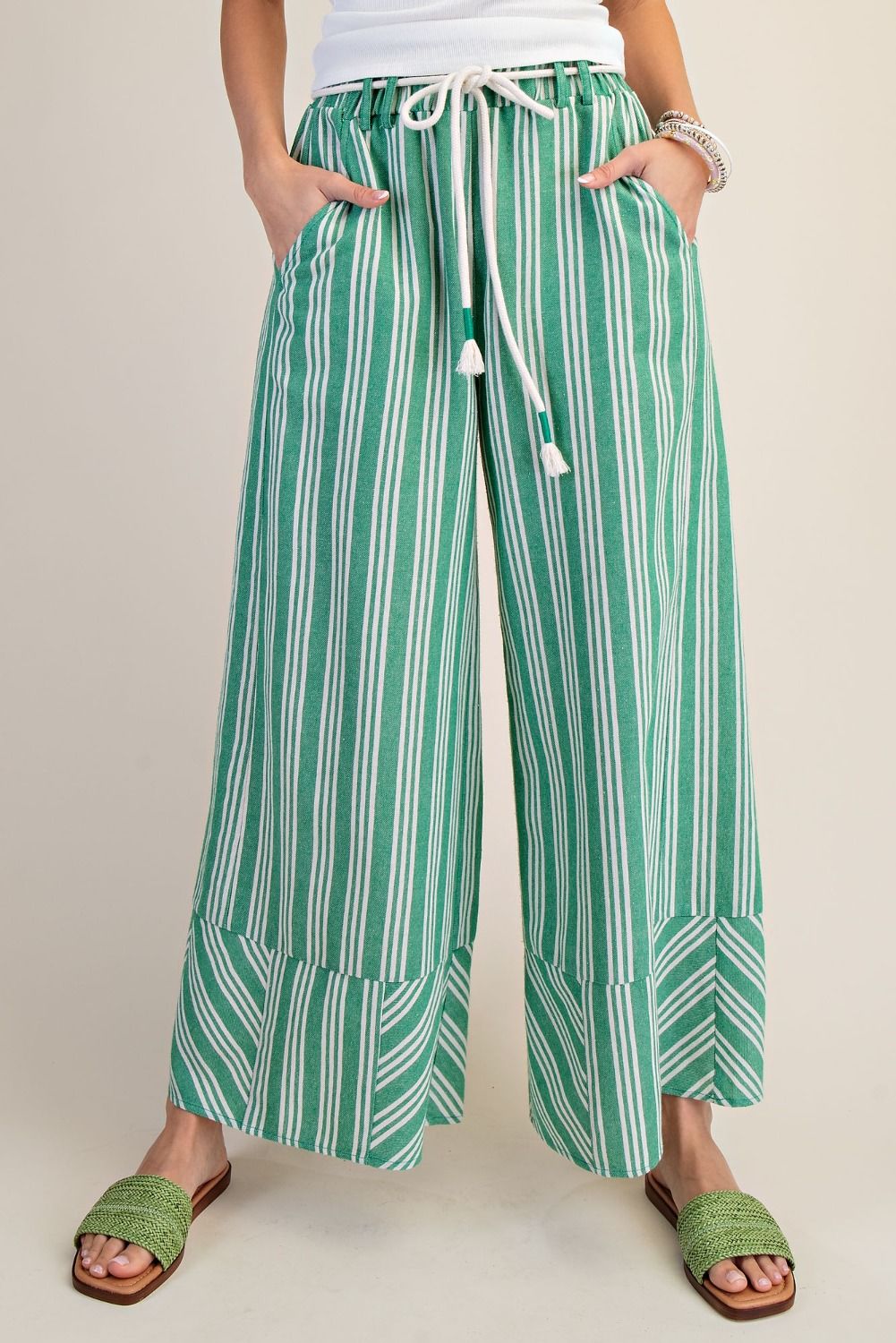 Easel Stripe Linen Washed Palazzo Pants