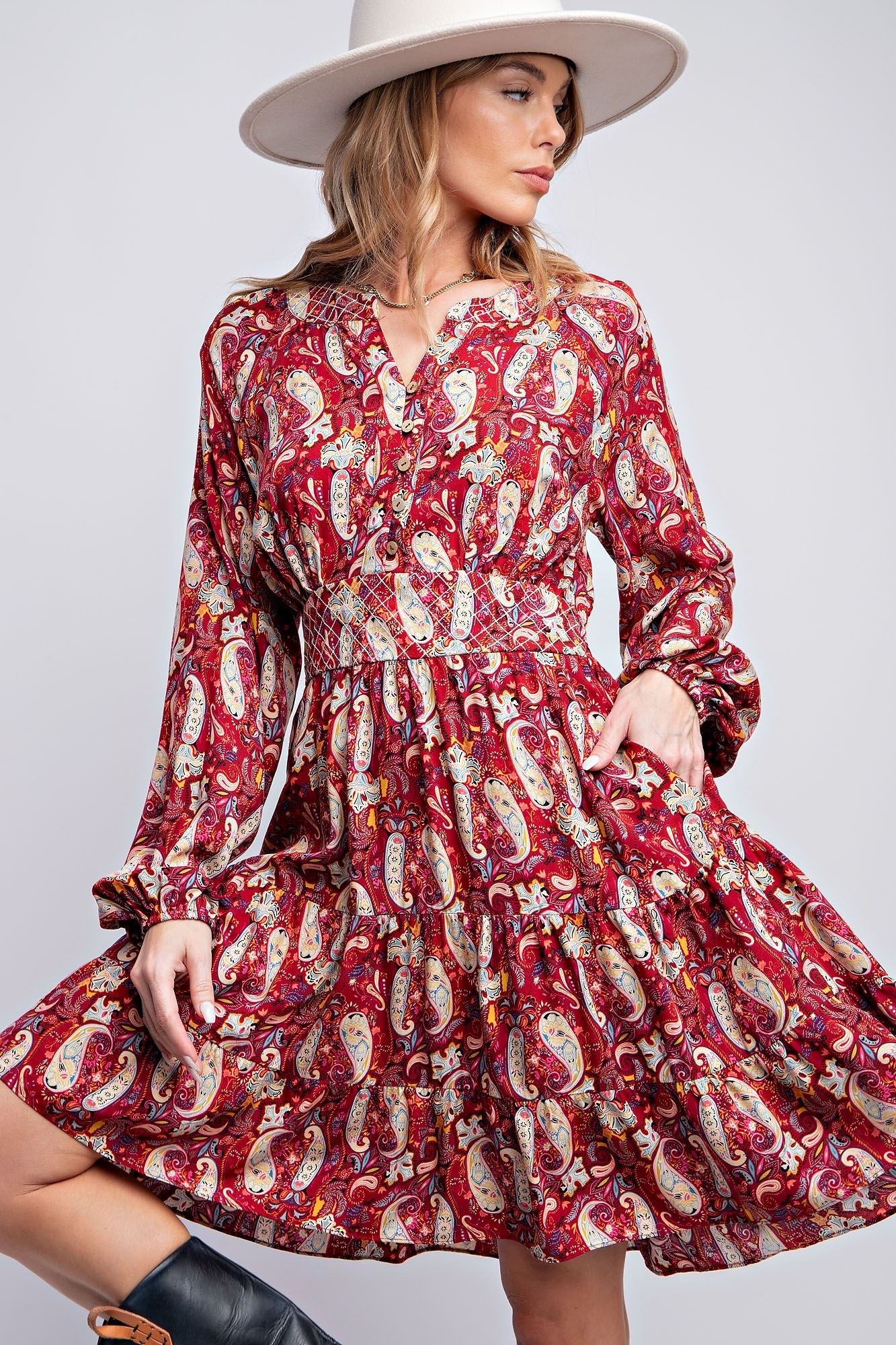 Easel Paisley Printed Challis Dress