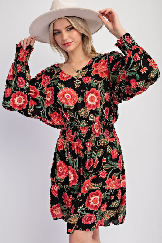 Easel Printed Rayon Challis Woven Dress