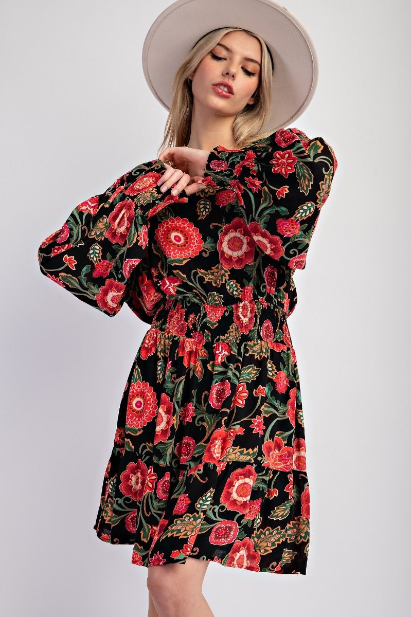 Easel Printed Rayon Challis Woven Dress