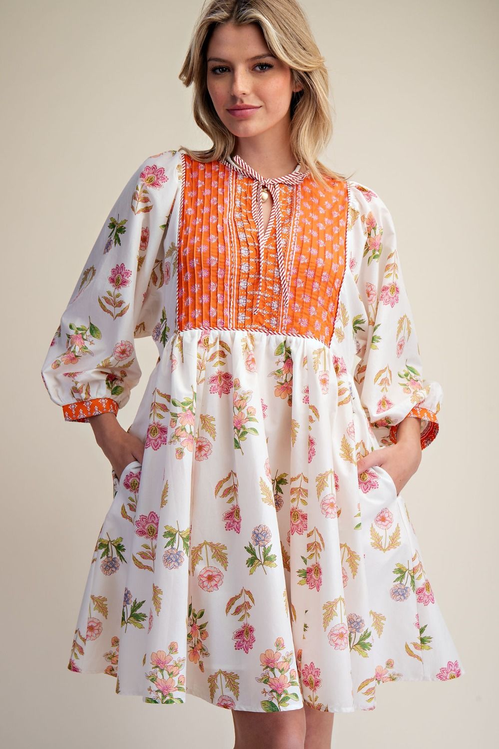 Easel Printed Poplin Dress