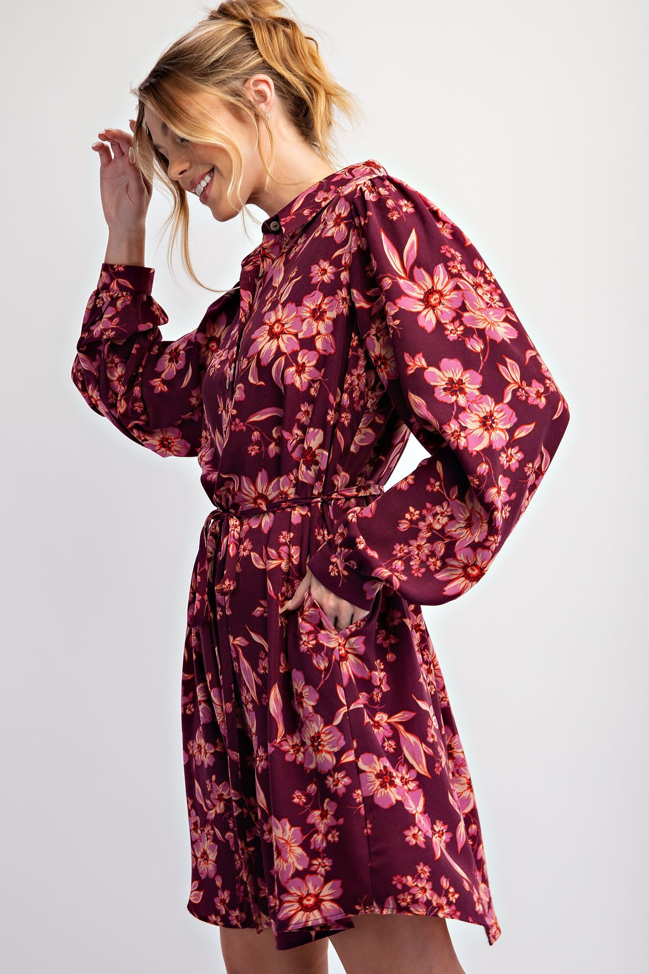 Easel Sophia Woven Button Front Dress