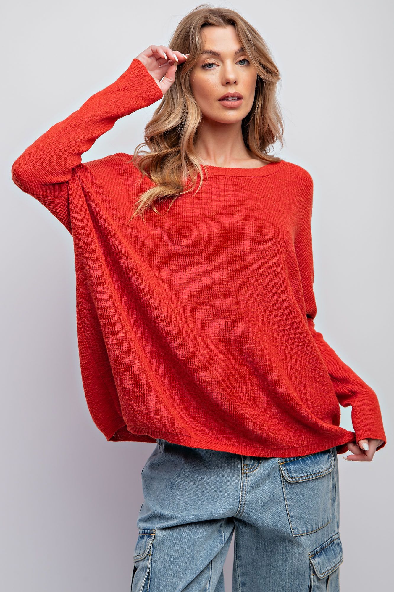 Easel Knitted Sweater Top Cherry Tomato