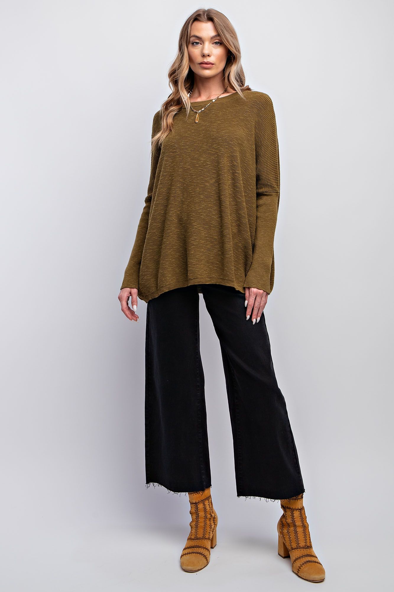 Easel Knitted Sweater Top Olive