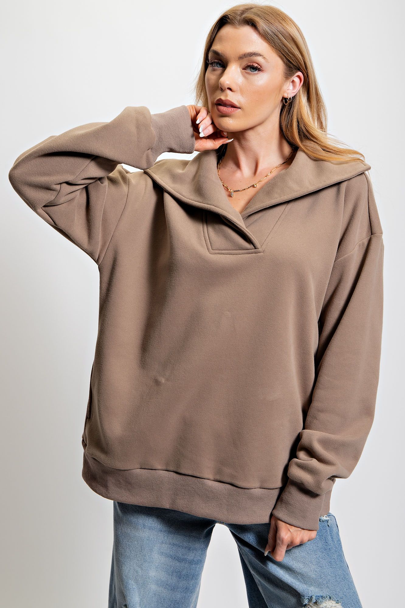 Easel Terry Knit Big Collar Pullover