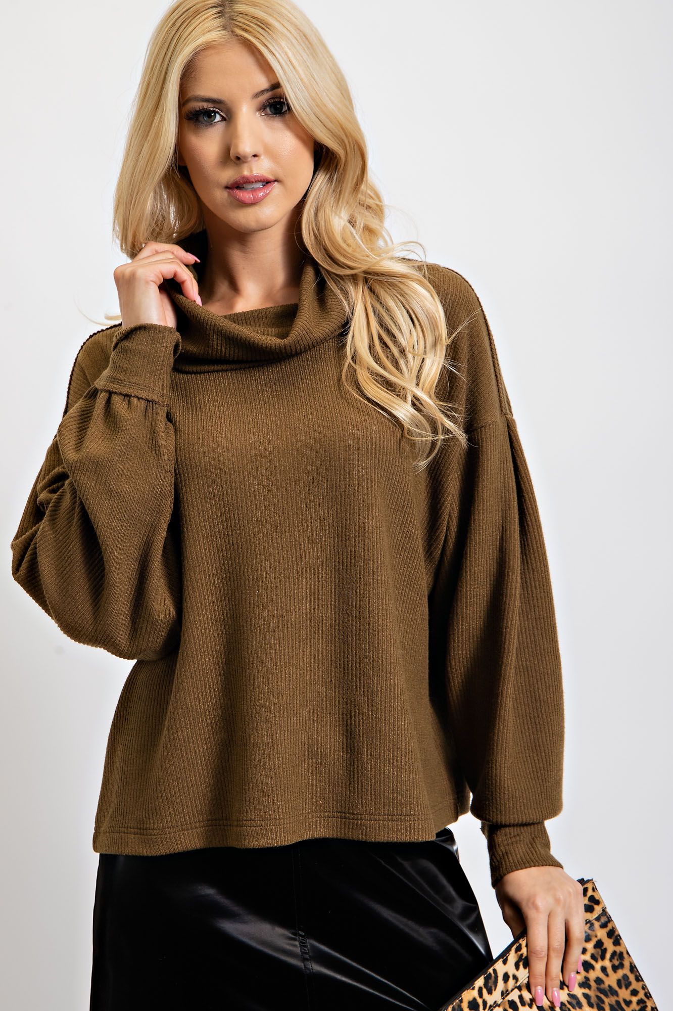 Easel Cowl Neck Knit Top