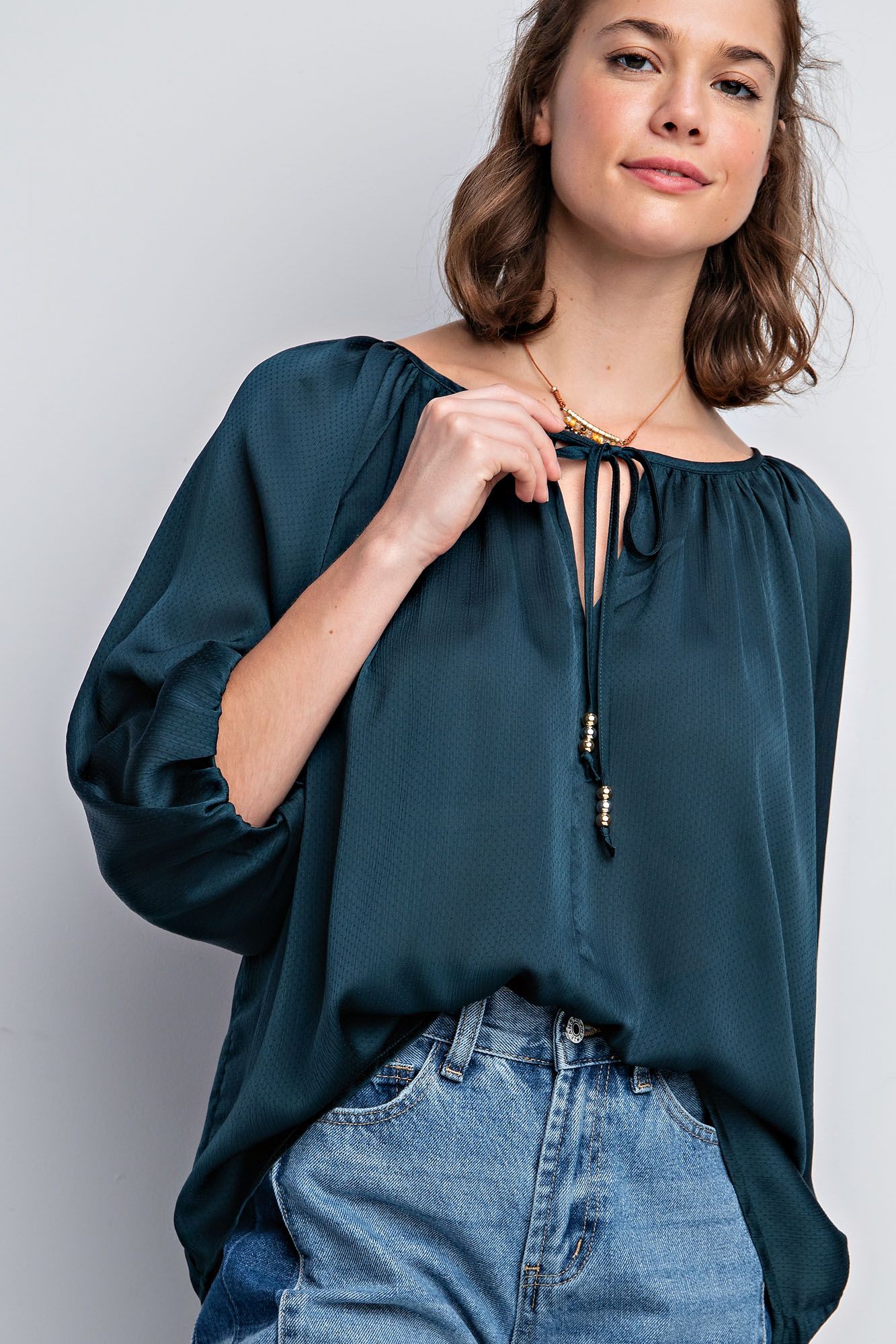 Easel Textured Satin Woven Blouse