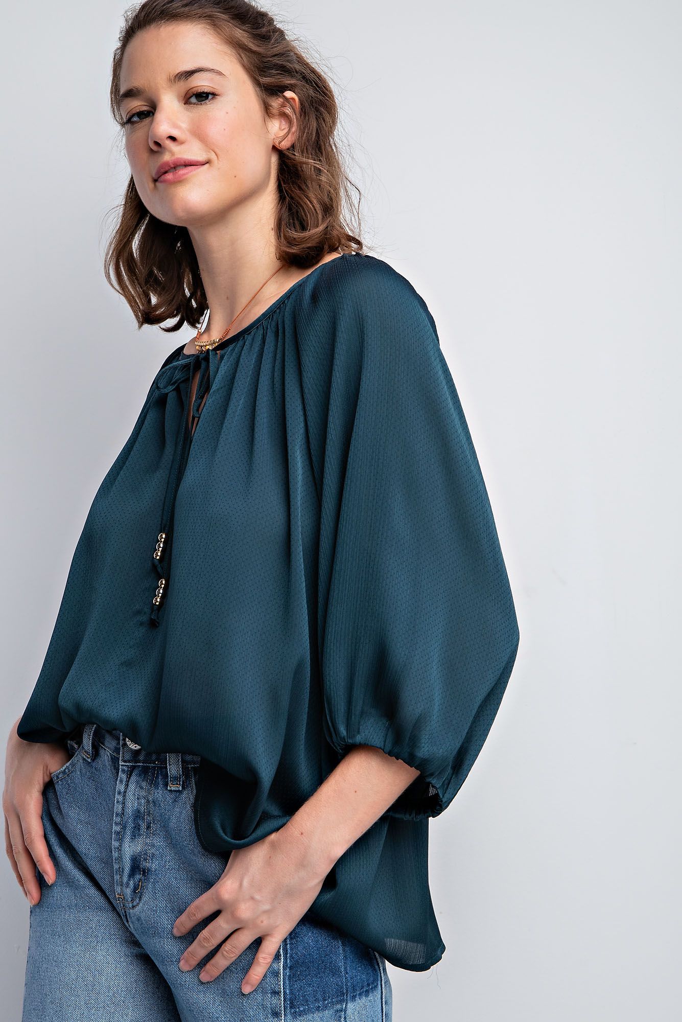 Easel Textured Satin Woven Blouse