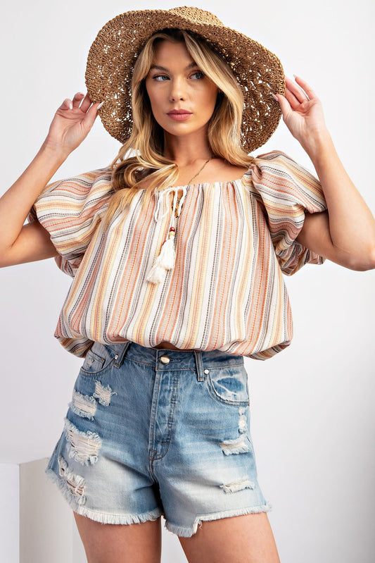 Easel Puff Sleeve Crop Top