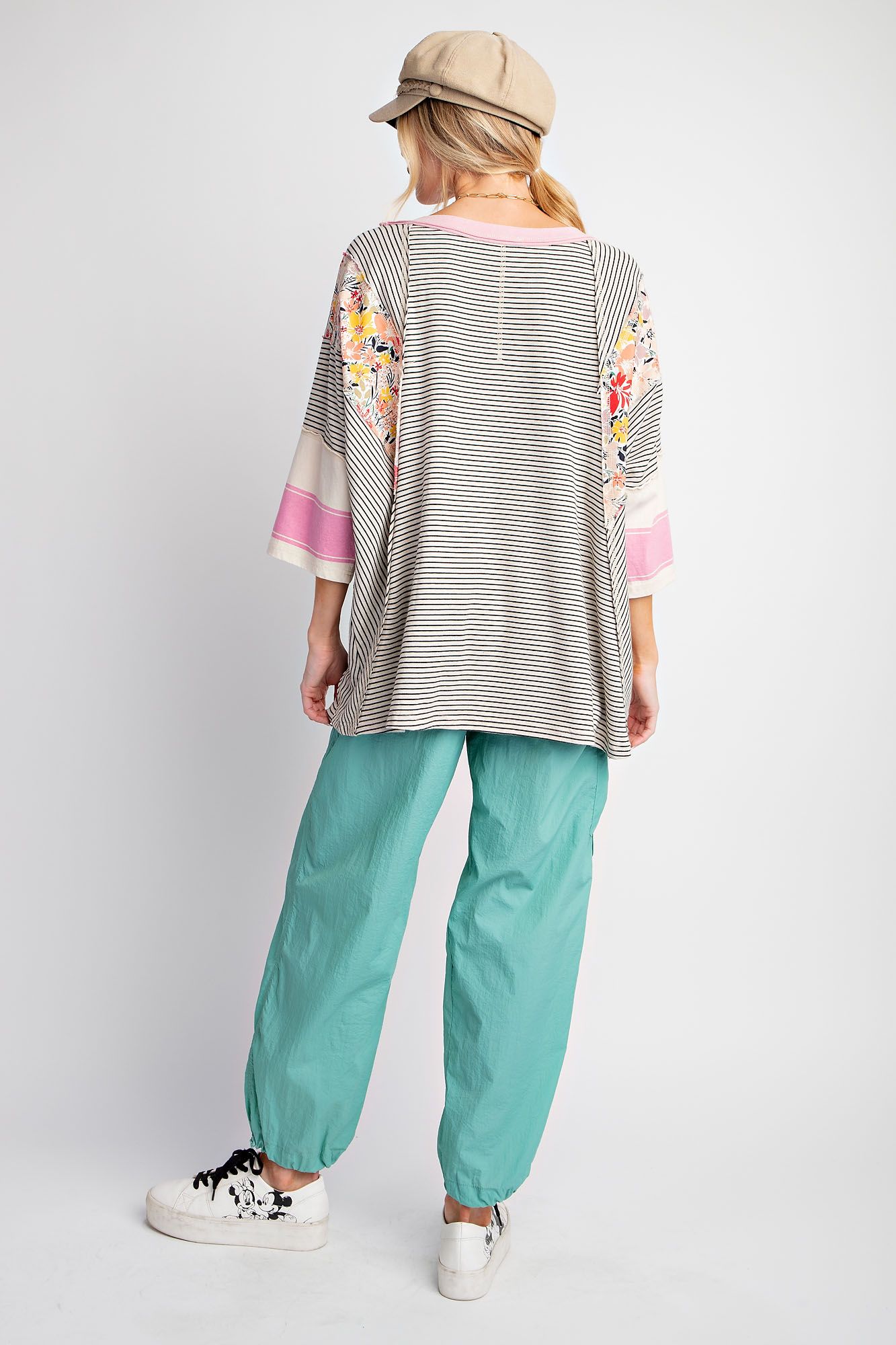 Easel Mixed Striped Washed Cotton Top main image 0