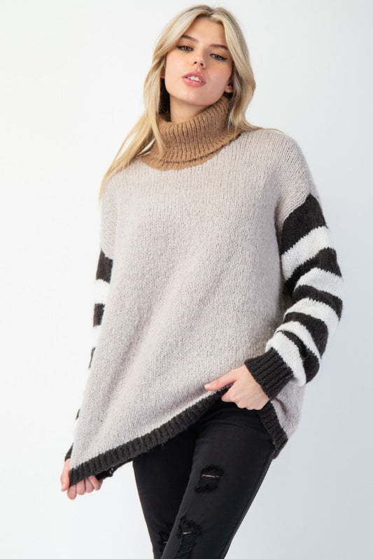 Easel Color Mix Turtle Neck Sweater