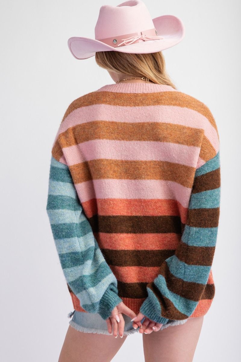 Easel Stripe Mix Knit Sweater Pullover