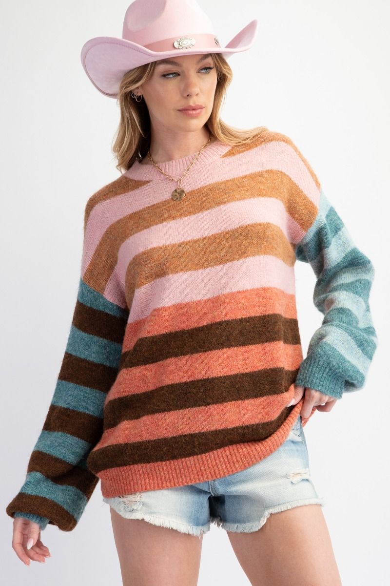 Easel Stripe Mix Knit Sweater Pullover