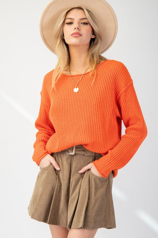 Easel Rib Knit Sweater Top