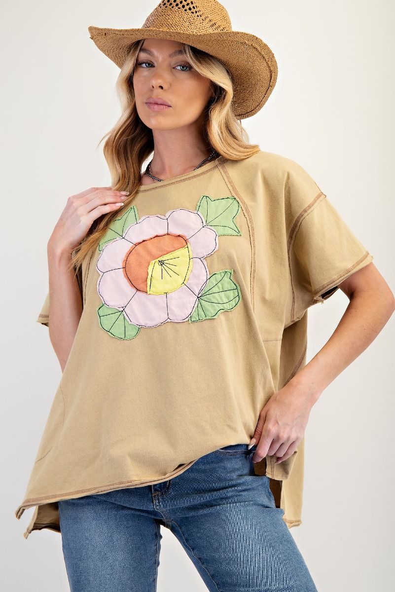 Easel Flower Patch Mineral Washed Knit Top