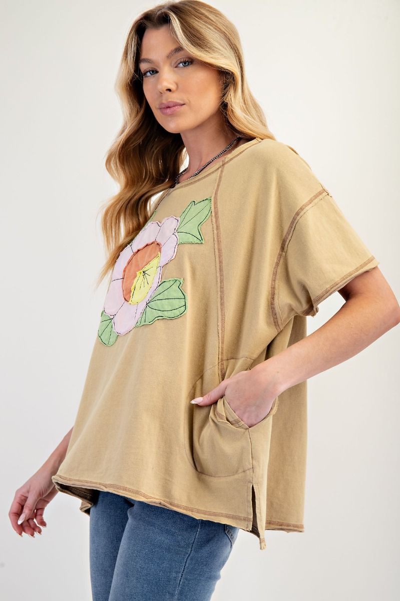 Easel Flower Patch Mineral Washed Knit Top