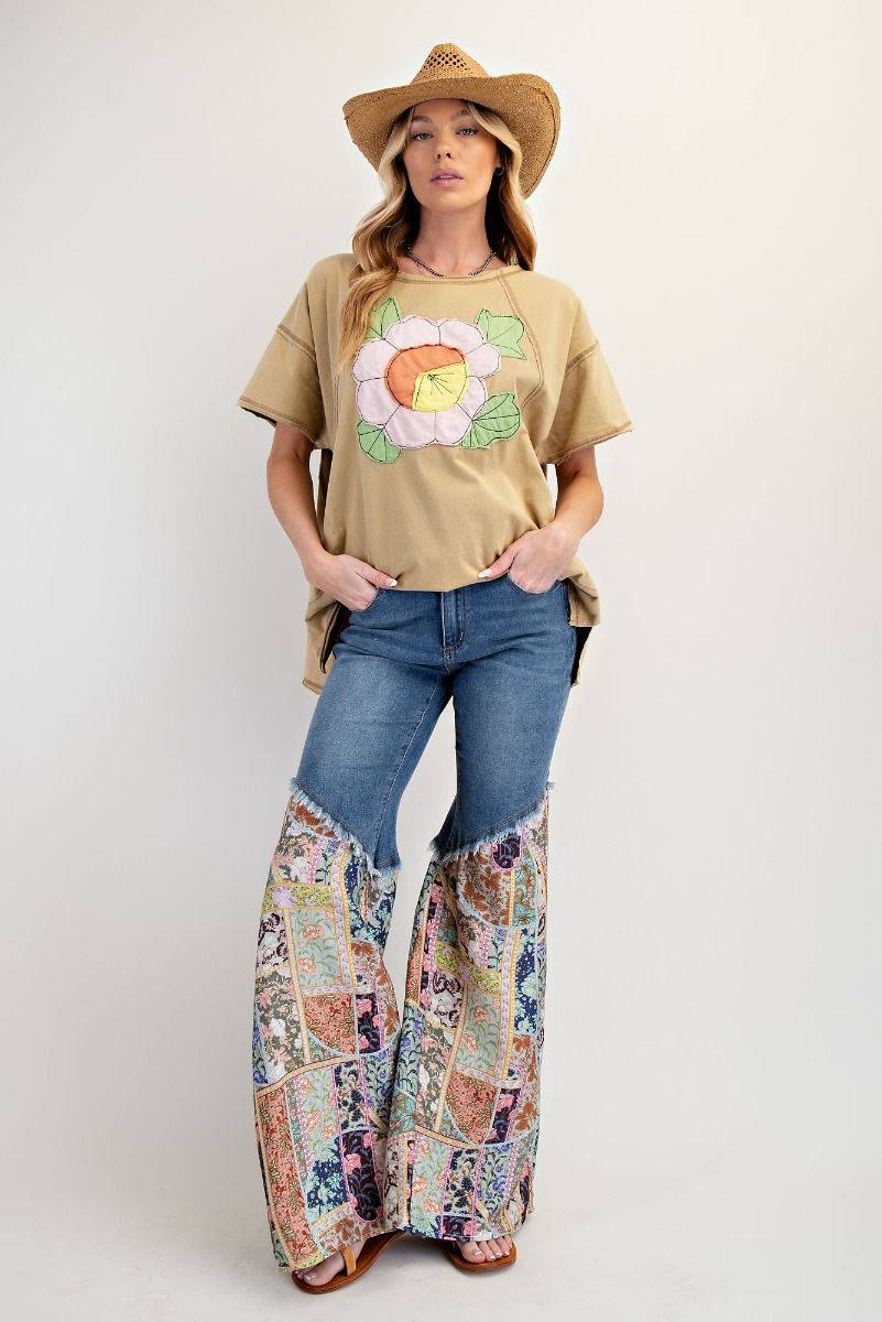 Easel Flower Patch Mineral Washed Knit Top