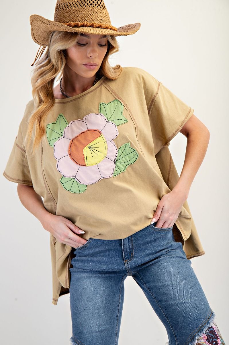 Easel Flower Patch Mineral Washed Knit Top